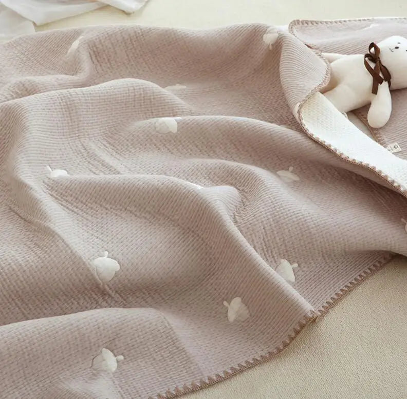 Soft 100% Cotton Baby Blanket – Cartoon Knit | Breathable, Multi-Purpose Comfort Wrap