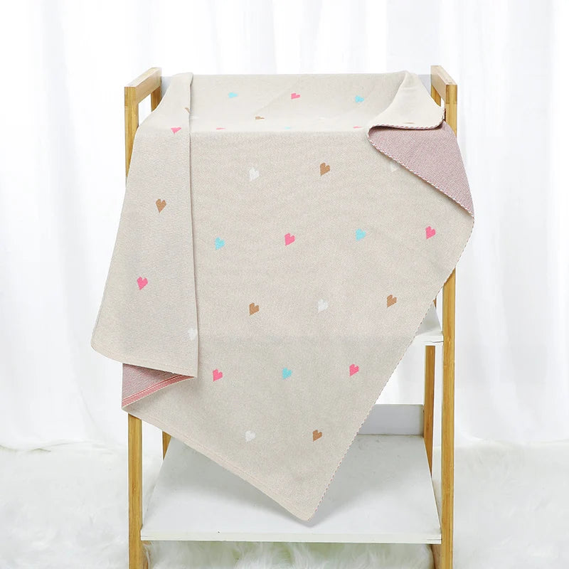 Sweet Heart Knit Baby Blanket – 90x70cm | Soft Cotton & Bamboo Blend for Newborn Comfort