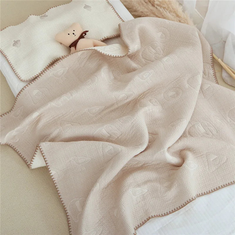Soft 100% Cotton Baby Blanket – Cartoon Knit | Breathable, Multi-Purpose Comfort Wrap