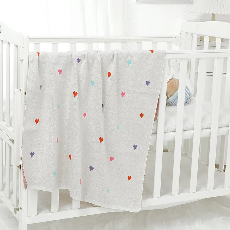Sweet Heart Knit Baby Blanket – 90x70cm | Soft Cotton & Bamboo Blend for Newborn Comfort
